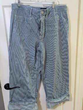 Women's Denim Stripe Casual Cotton cuffed Pants